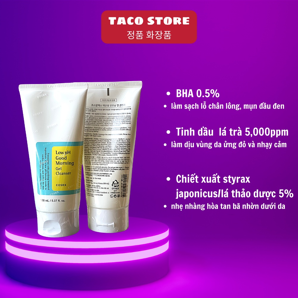 Sữa Rửa Mặt Cosrx Low pH Good Morning Gel Cleanser Tacostore