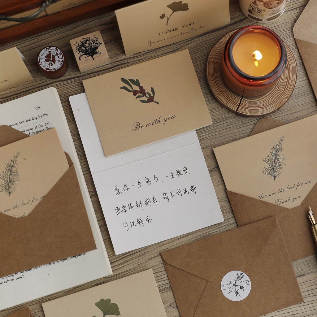 Thiệp hoa + phong bì + tem dán