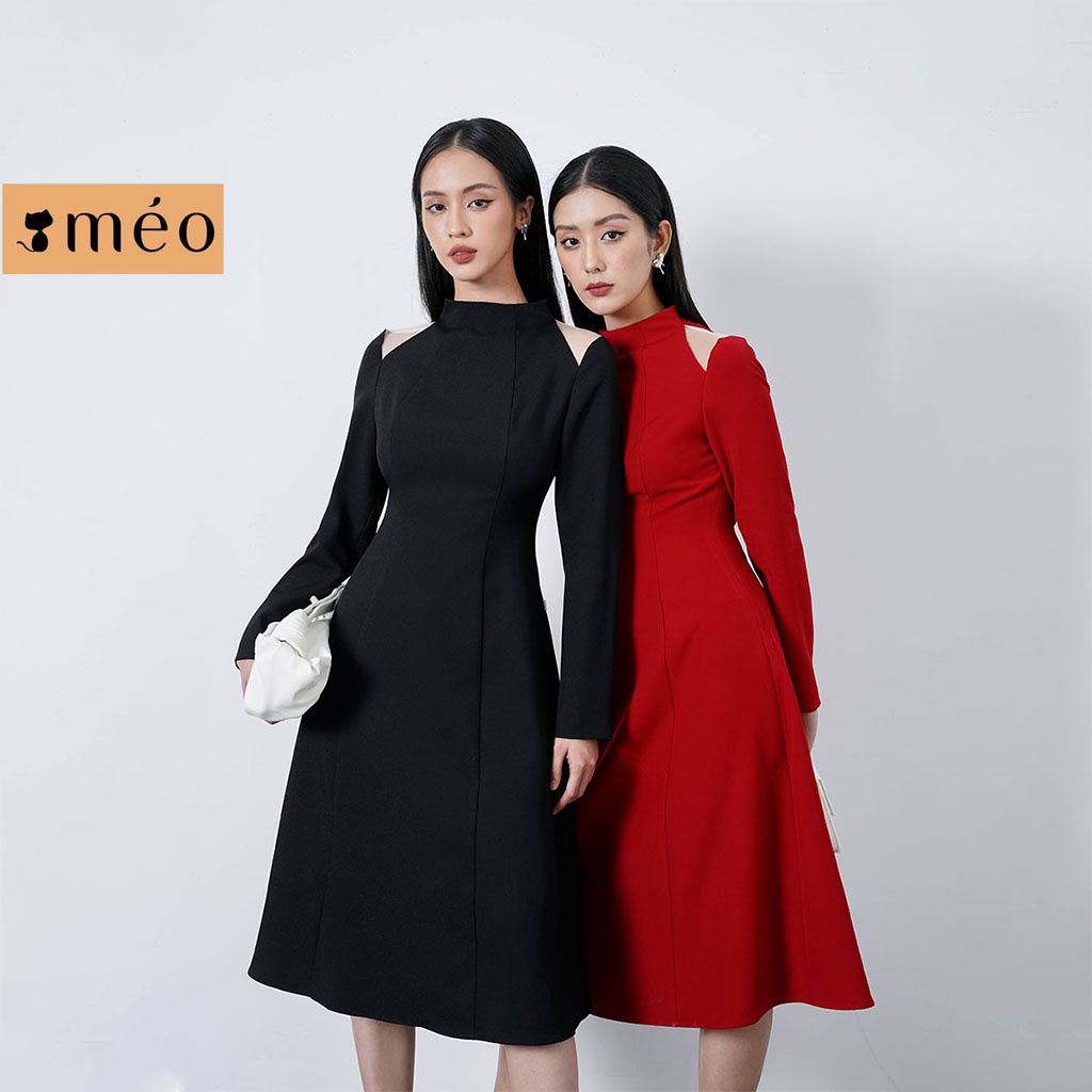 Váy liền nữ Méo shop dài tay chiết eo khoét vai cách điệu Kenla