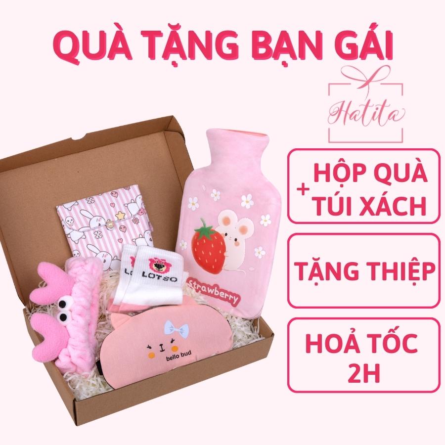 Túi chườm nóng đau bụng kinh Hatita Strawber 1000ml sưởi ấm giữ nhiệt giảm