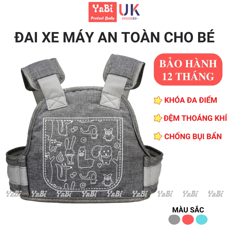 Đai đi xe máy cho bé YaBi, Địu đi xe máy an toàn cho bé 1-10 tuổi loại cao cấp chắc chắn thoáng khí có phản quang