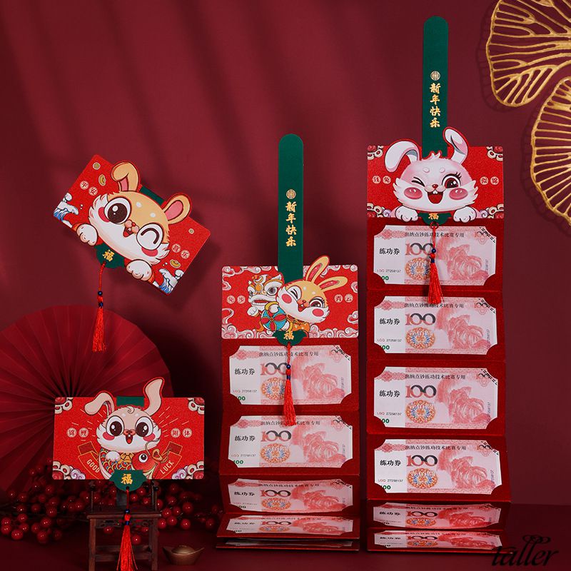 ✧Ready Stcok Bao Lì Xì Tết Trung Quốc Gấp Được 10 Ngăn Túi Màu Đỏ Thỏ Hoạt Hình Túi Màu Đỏ Tiền Lễ Hội Mùa Xuân Quà Tặng Hongbao May Mắn Đám Cưới Cao Hơn