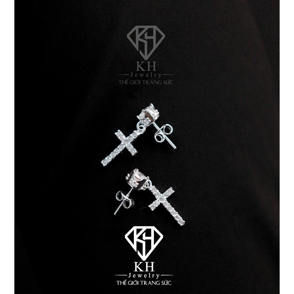 Khuyên Tai Nụ Thánh Giá Tòn Ten KHJER04 - Chốt Đẩy