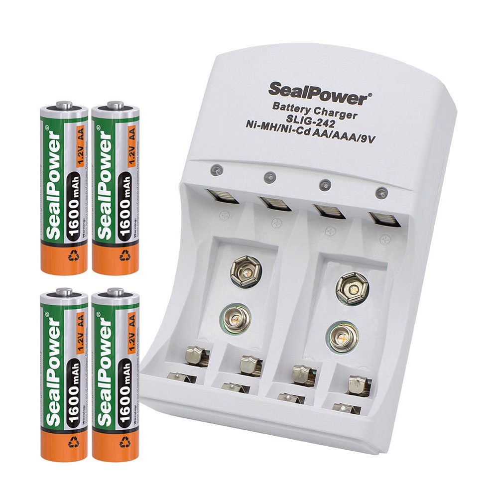 Máy sạc SealPower SLIG-242, pin tiểu, kèm pin sạc AA 1600mAh / AAA 1000mAh / 9V 180mAh, sạc 4 kênh độc lập đa năng