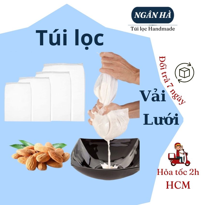 Combo 10 túi lọc trà, lọc cặn bột sữa hạt vải lưới 3 kích thước có bán sỉ,Túi lọc Ngân Hà Handmade