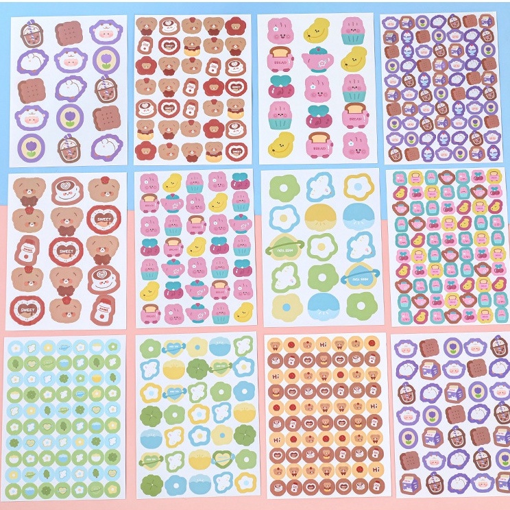 Set 3 Sticker Giấy 120 Hình Nhỏ Trang Trí Dán Sổ Color Block Sweet Baby | ST071