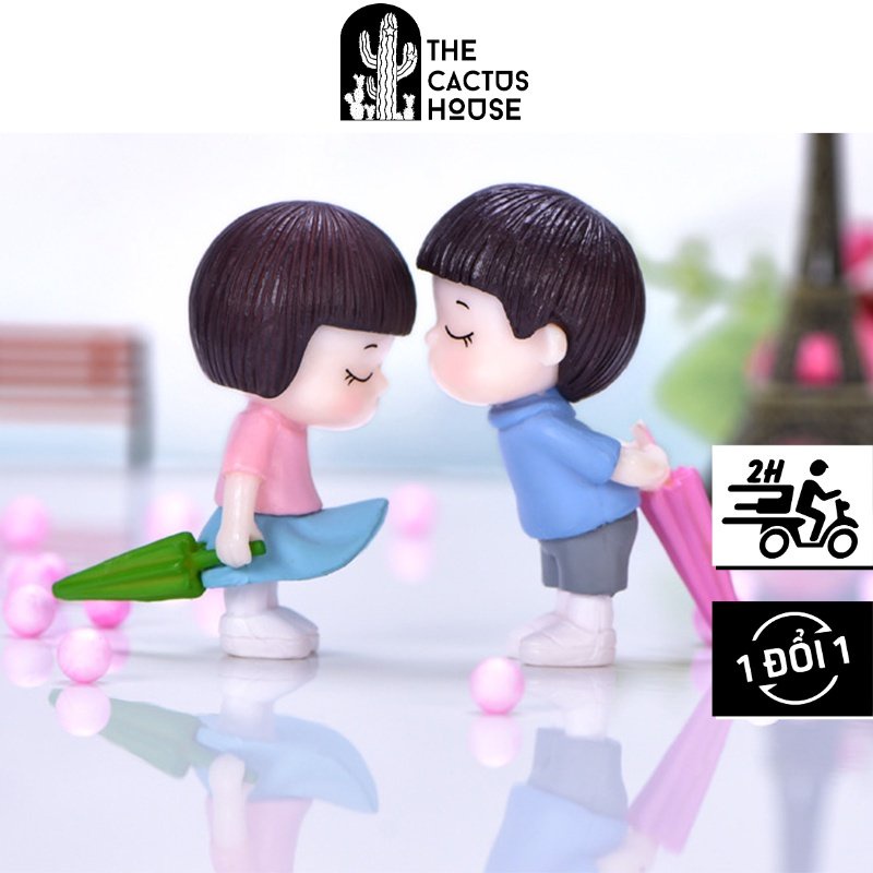 Phụ kiện CẶP ĐÔI CẦM Ô- Phụ kiện trang trí decor bàn làm việc, mô hình trang trí cây xanh, bể cá tiểu cảnh