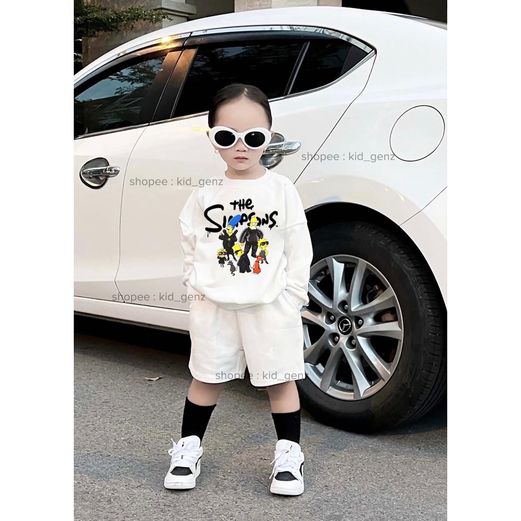 bộ quần áo cổ tròn quần short the sipmson cho bé , set sweater trẻ em unisex , Kid_genZ