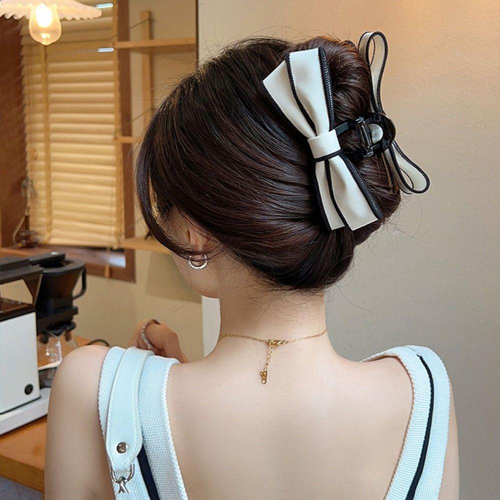 ANEMONE Kẹp Tóc Càng Cua Đính Nơ Bằng Da PU Cho Nữ