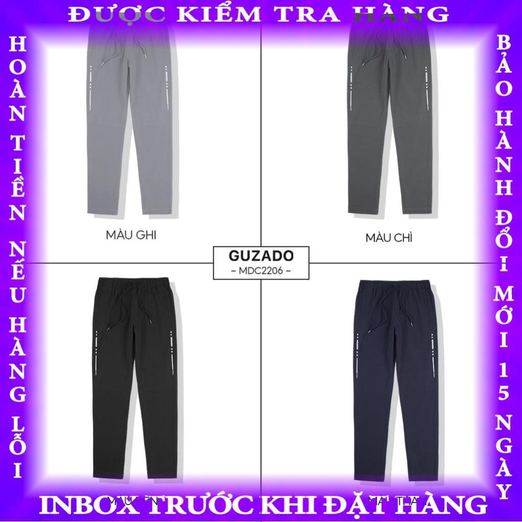 Quần dài thể thao nam phối sọc GUZADO ống suông,chất gió thể thao vận động thoải mái MDC2206 hanthien