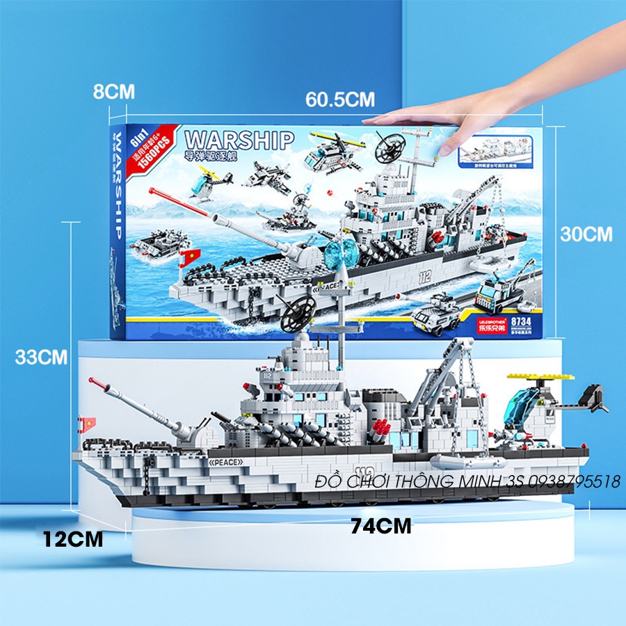 Hộp quà tặng đồ chơi lắp ráp mô hình tàu chiến 1560 chi tiết, đồ chơi lắp ráp thông minh chiến hạm 1560pcs