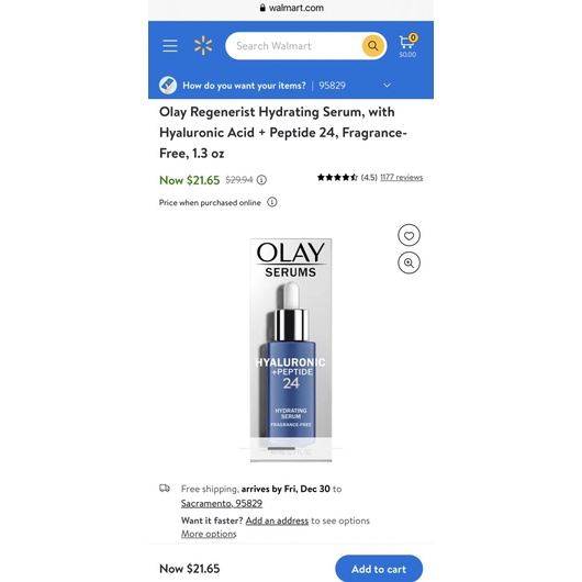 Serum cấp ẩm giảm nếp nhăn Olay Regenerist Hyaluronic Acid + Peptide 24 Hydrating Serum 40ml Hàng Mỹ