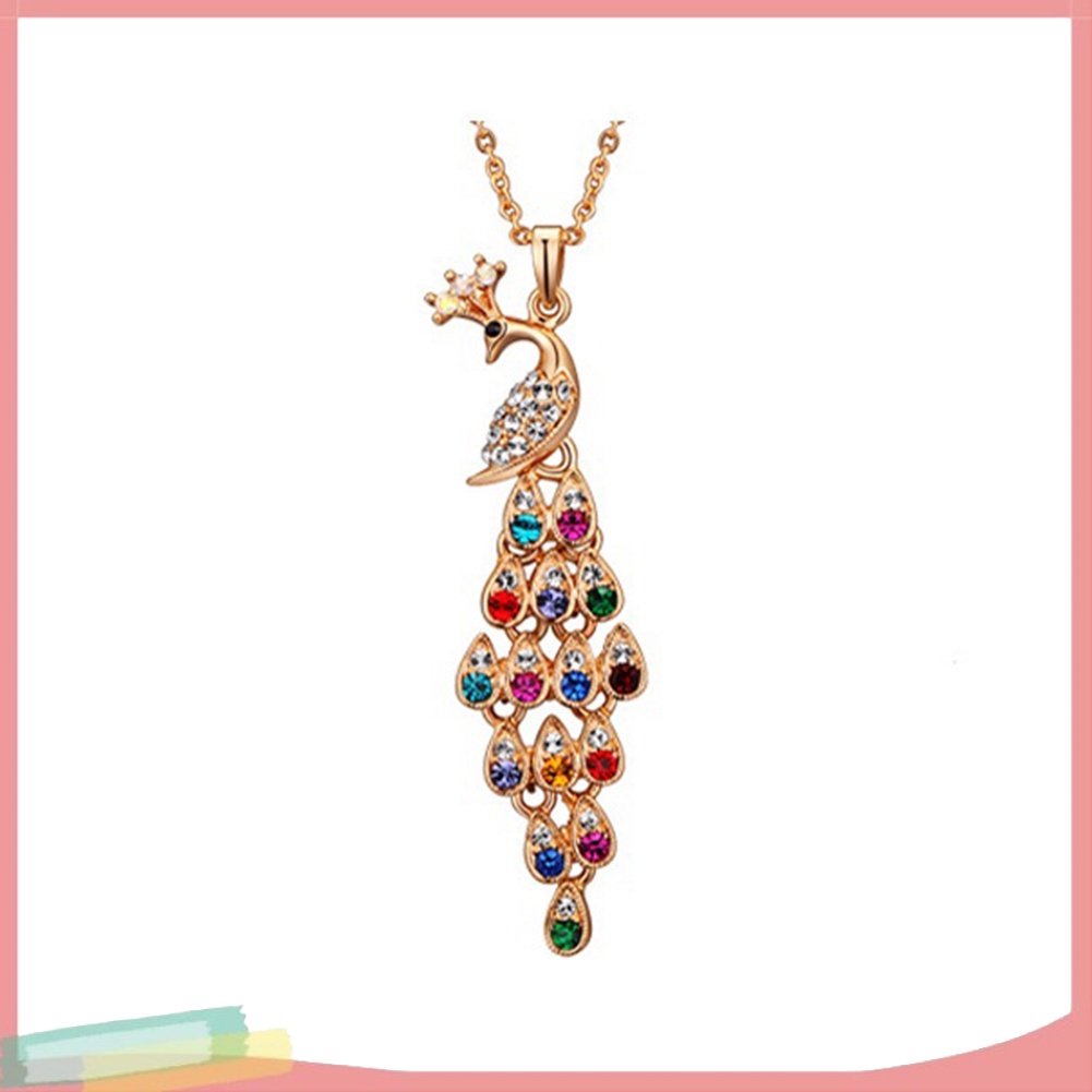 Dây Chuyền Hình Chú Công Đính Đá Nhiều Màu Sắc Thời Trang Cho Nữ