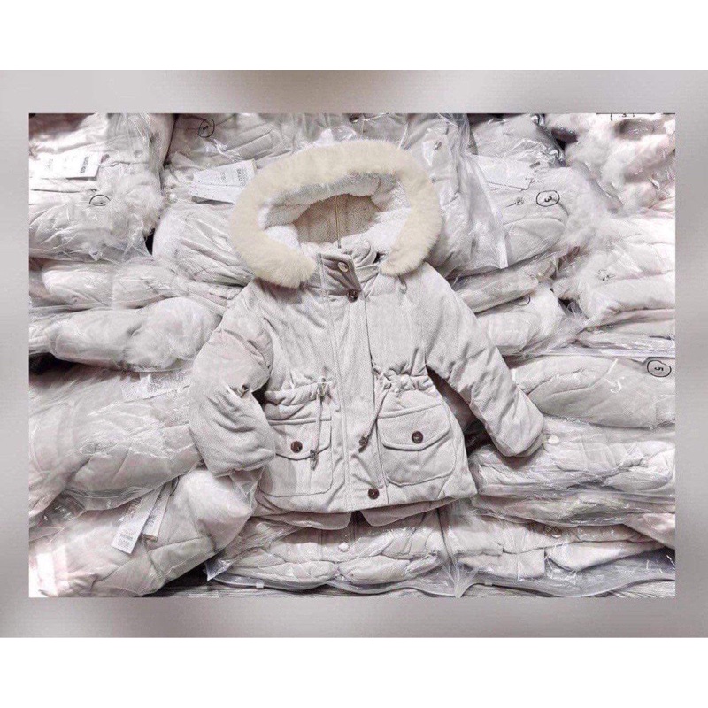 Áo khoac parka lót lông màu kem cho bé