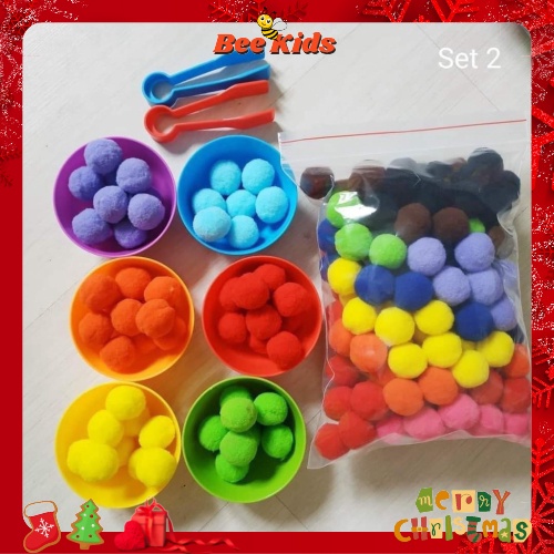 Set 6 Bát + 2 Kẹp Gắp Cho Bé Tập Gắp Và Phân Loại Màu Sắc BEEKIDS