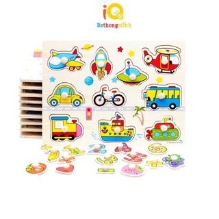 Bảng ghép hình núm cầm gỗ nhiều chủ đề BeThongMinh - Đồ chơi thông minh giáo dục Montessori cho bé phát triển trí tuệ