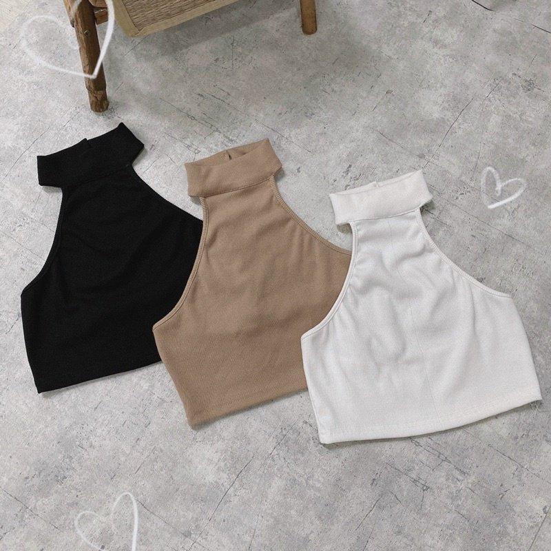 Áo yếm trơn, áo croptop hở lưng có ngọc chất gân nhuyễn