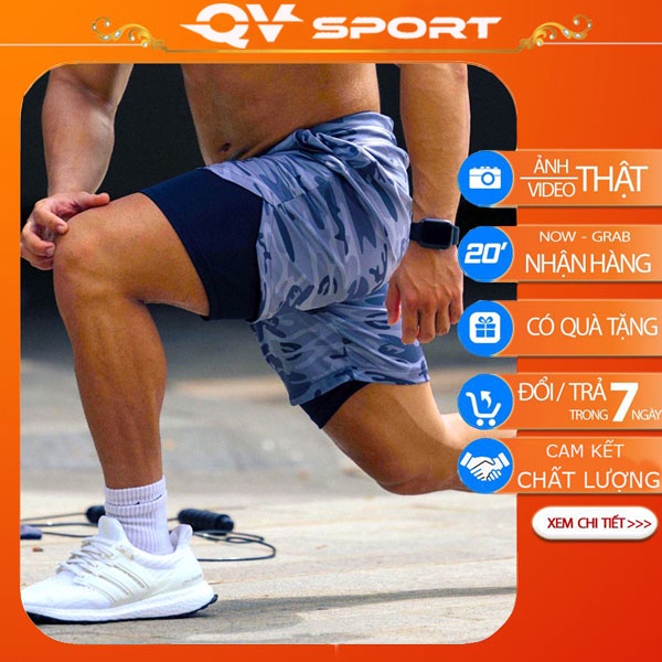 Quần tập gym nam 2 lớp vải đẹp, Quần thể thao nam ngắn, co giãn 4 chiều thoáng mát, thấm hút mồ hôi H05