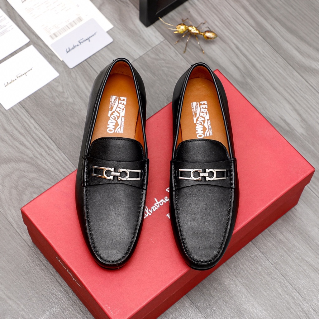 Giày lười nam da thật thời trang cao cấp Salvatore Ferragamo thiết kế chi tiết kim loại sang trọng, cổ điển