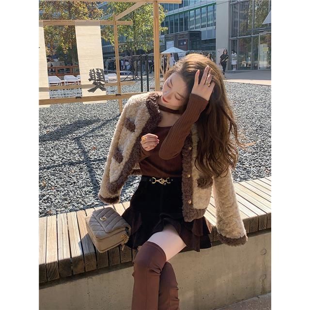 [S N ph m m] Xiaoxiang Áo Khoác Ngắn Dáng Rộng Giả Lông Cừu Dày Phong Cách Hàn Quốc Mùa Thu Mới Dành Cho Bạn Nữ