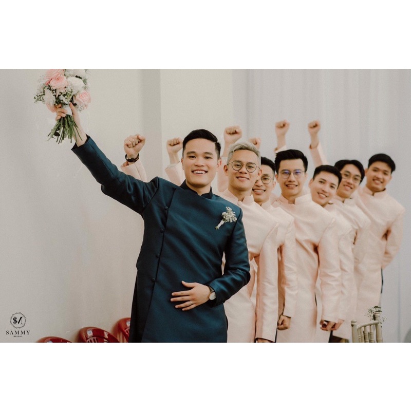 Áo dài Tết nam xanh đen có big size