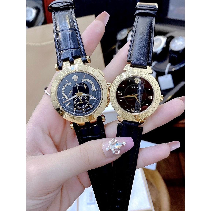 Cặp Đồng hồ nam nữ Versace ANALLOGUE DIAL MEN dây da Mặt đen