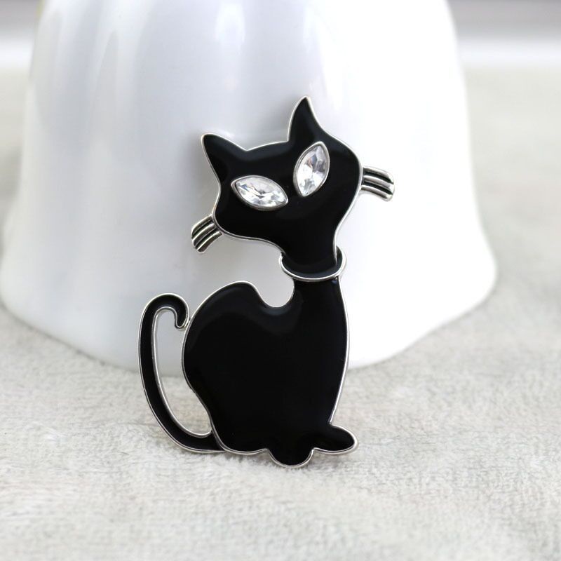 Ghim Cài Áo Hợp Kim Tráng Men Hình Mèo Đen Phong Cách Hàn Quốc