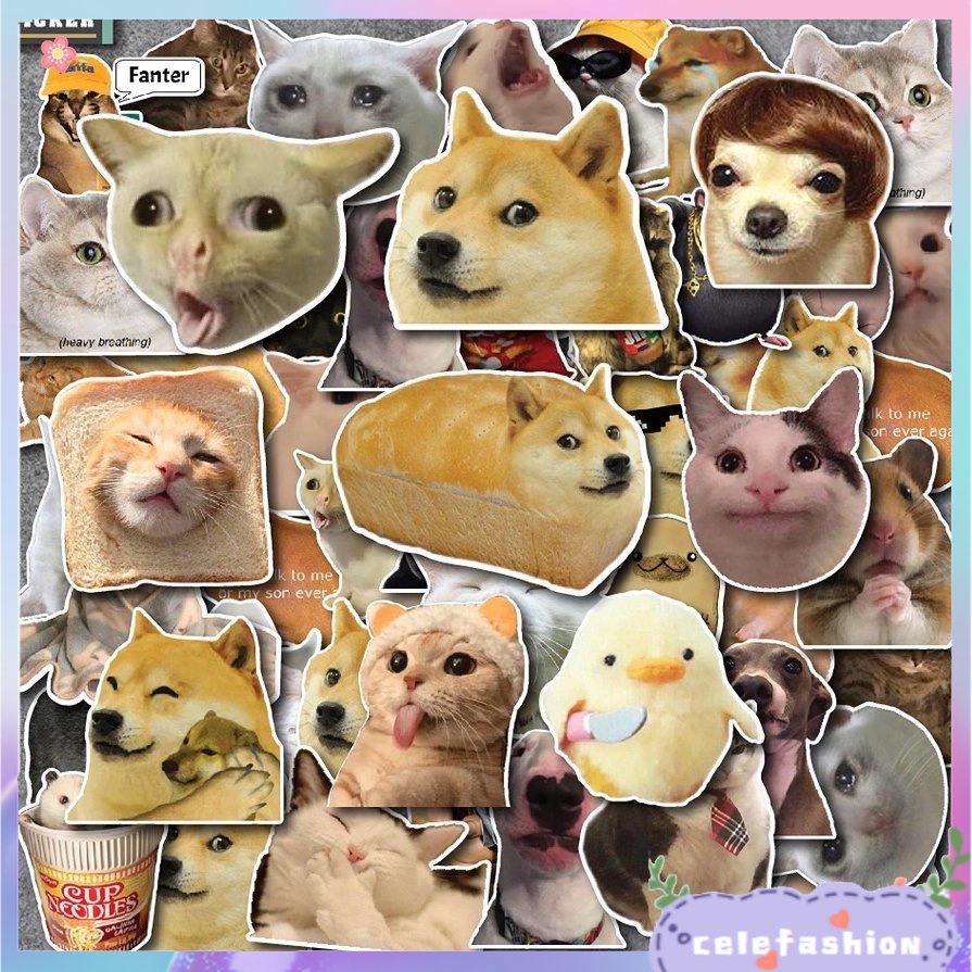 Bộ 50 Miếng Dán Trang Trí Tủ Lạnh / Xe Hơi Hình Chú Chó Shiba Inu graffiti Dễ Thương
