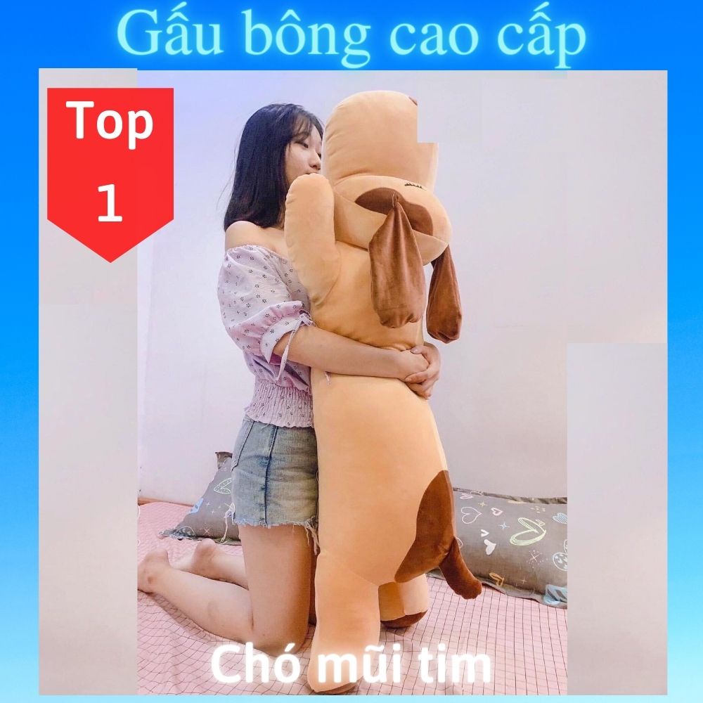Gấu bông to Chó mũi tim 🛡𝑯𝒂̀𝒏𝒈 𝑪𝒂𝒐 𝑪𝒂̂́𝒑🛡, gối ôm hình thú nhồi bông siêu cute, kích thước 1m3 / 1m
