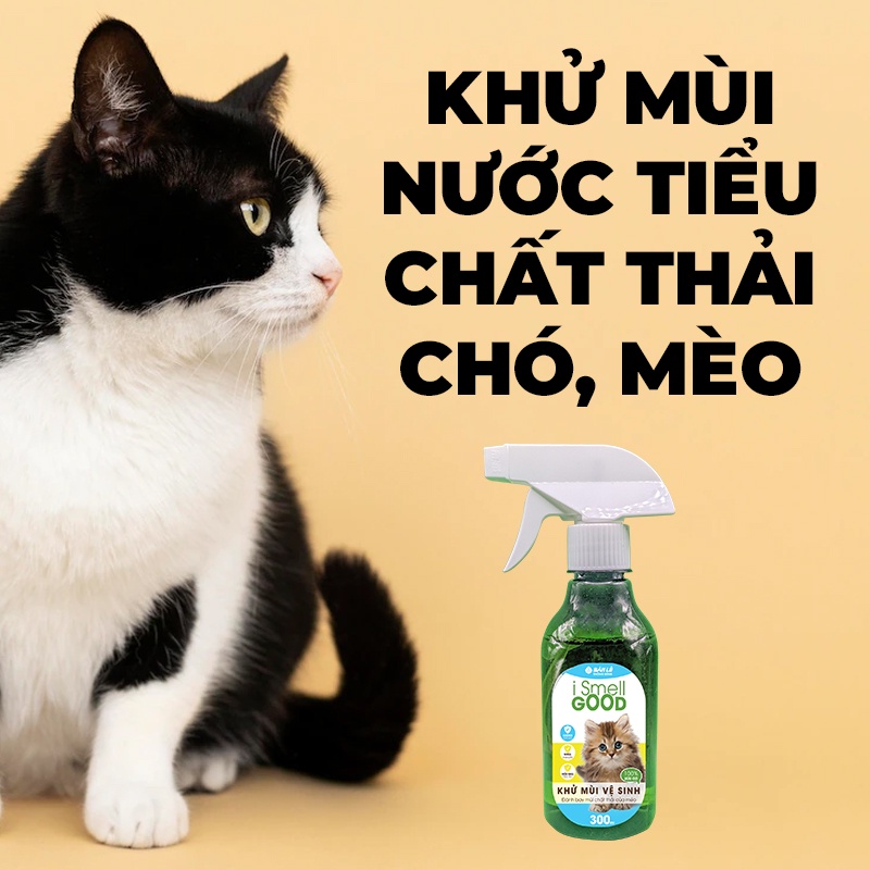 Xịt khử mùi nước tiểu cho mèo,chậu cát của mèo, chuồng mèo,100% hữu cơ không độc hại! I smell good! Chai 300ml tiết kiệm