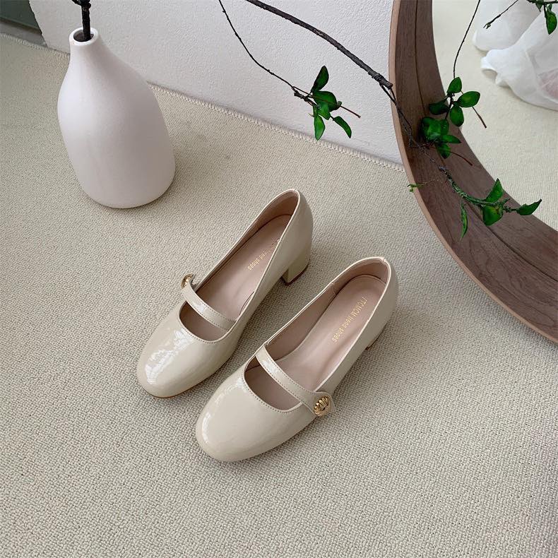 Mei Mei Shoes designed by Korea - Giày dây quai da bóng, đế 5cm và đế 3cm