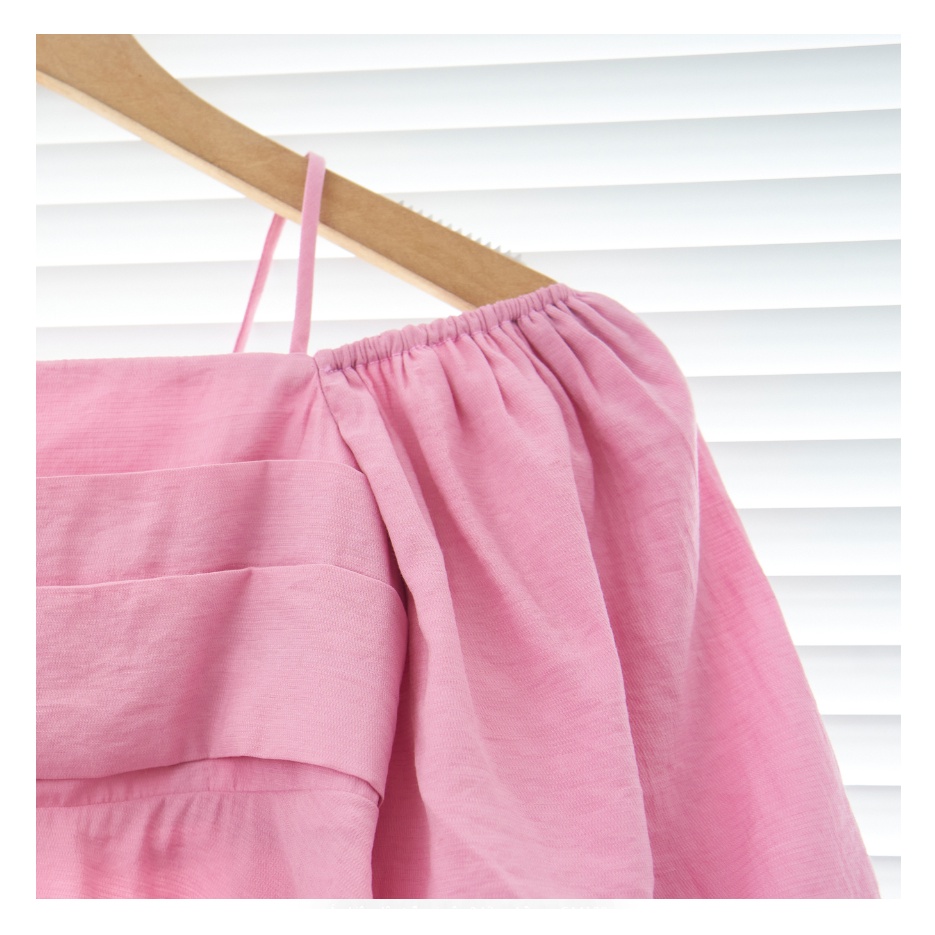 Áo kiểu dây trễ vai xếp 2 lớp thời trang GAGO màu hồng GA4188