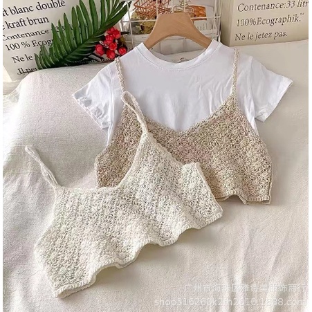 Áo Croptop Dệt Kim Không Tay Thêu Hoa Cúc Phong Cách Pháp Cổ Điển