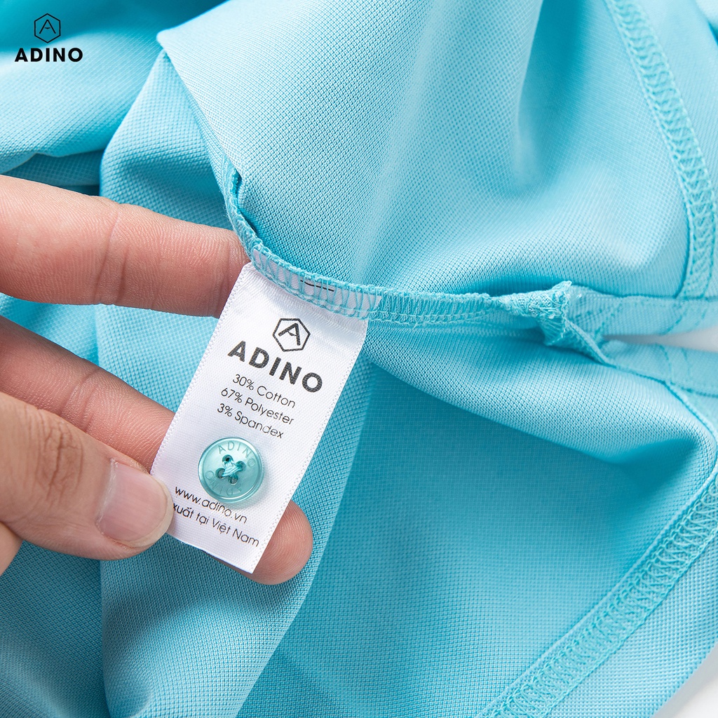 Áo thun có cổ nữ màu xanh ngọc phối viền ADINO vải polyester cotton không bai xù dáng công sở slimfit trẻ trung APN04