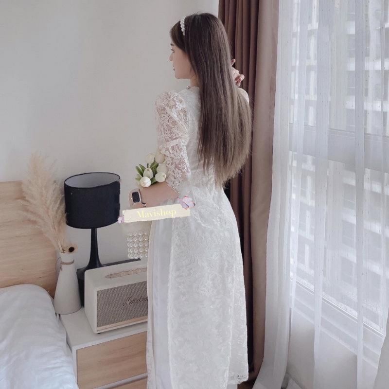 SET ÁO DÀI BIGSIZE REN TAY DÀI PHỐI QUẦN PHI LỤA