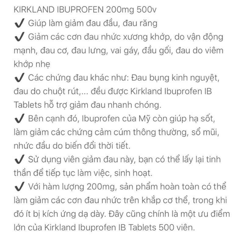 Viên uống Ibuprofen Kirkland 500 viên màu cam Của mỹ🇺🇸