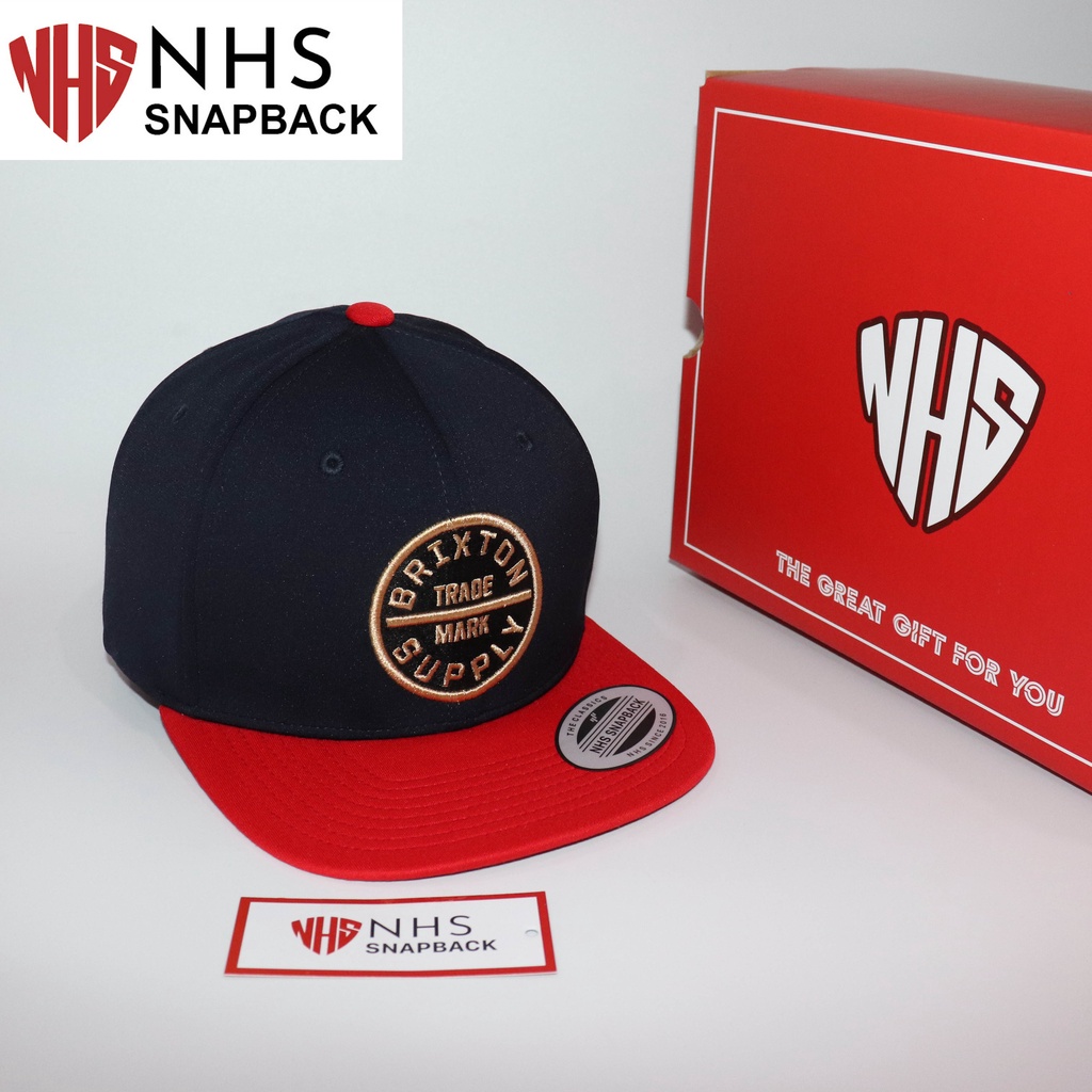 Nón NHS Snapback Brixxton xanh kết đỏ logo thêu 3D BR004