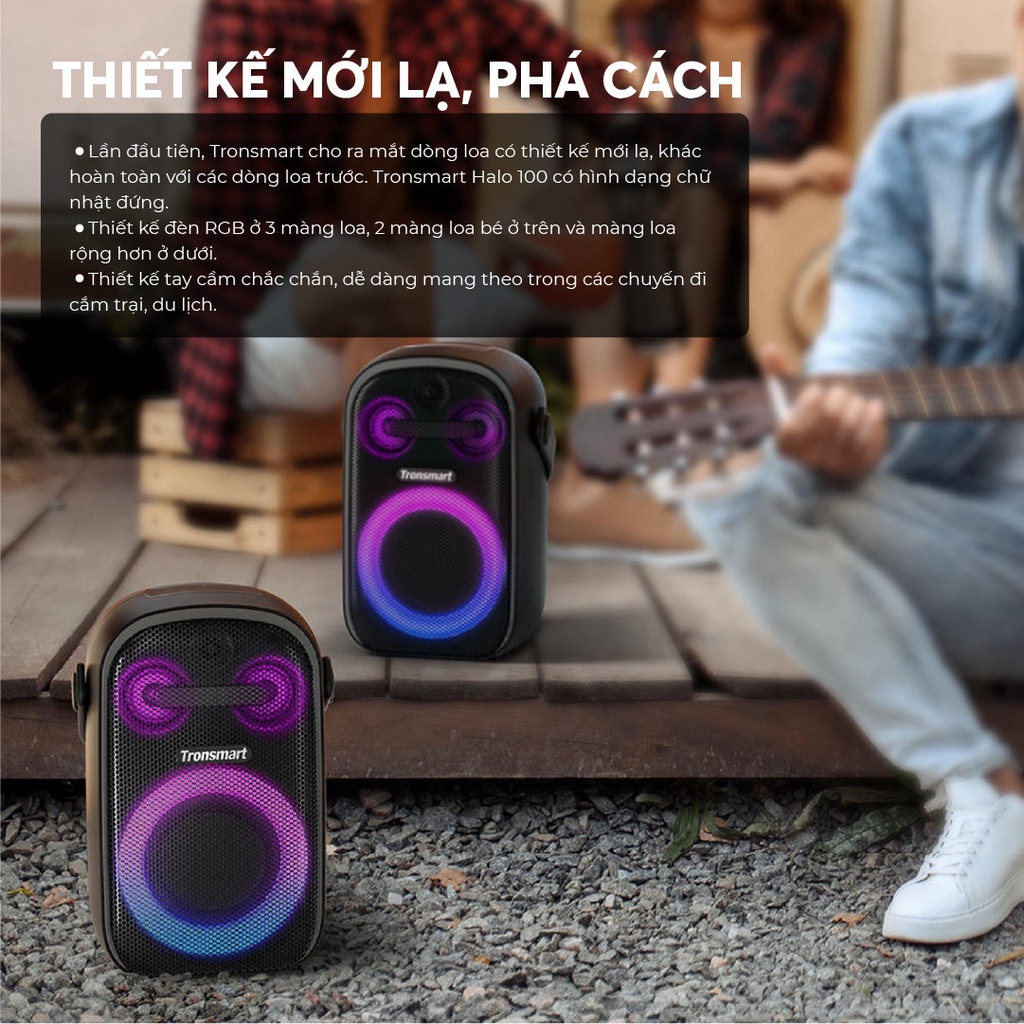 Loa Bluetooth 5.3 Karaoke di động TRONSMART HALO 100 – Đèn RGB ấn tượng - Chế độ âm thanh nổi | Bảo hành 12 tháng