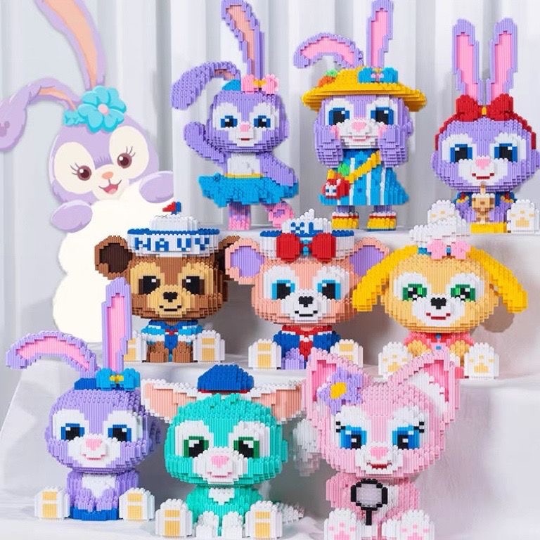 đồ chơi xếp hình lắp ráp 3D cỡ lớn 38cm mô hình hoạt hình trưng bày bé gái thỏ tím mèo máy hình động vật đáng yêu