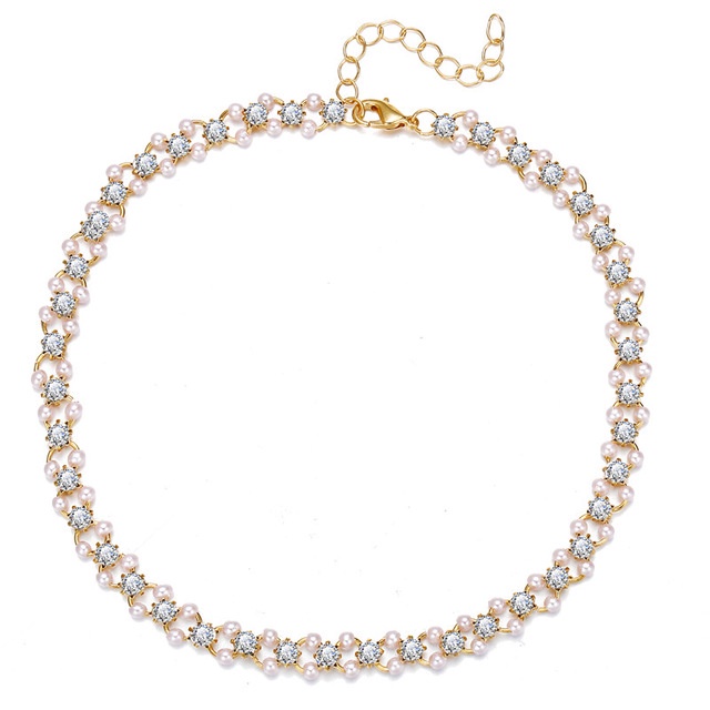 Vòng Cổ Choker Đính Ngọc Trai Lấp Lánh Đơn Giản Thời Trang Hàn Quốc