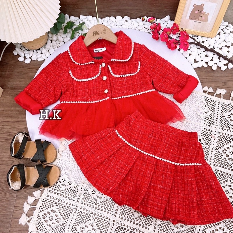 Sét váy dạ kèm chân váy cho bé gái