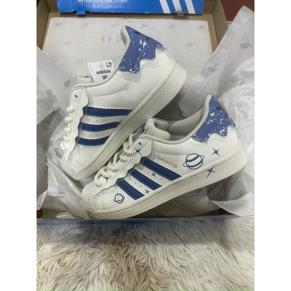 Giầy thể thao sneaker superstar tictik trắng xanh nước biển hàng cao cấp