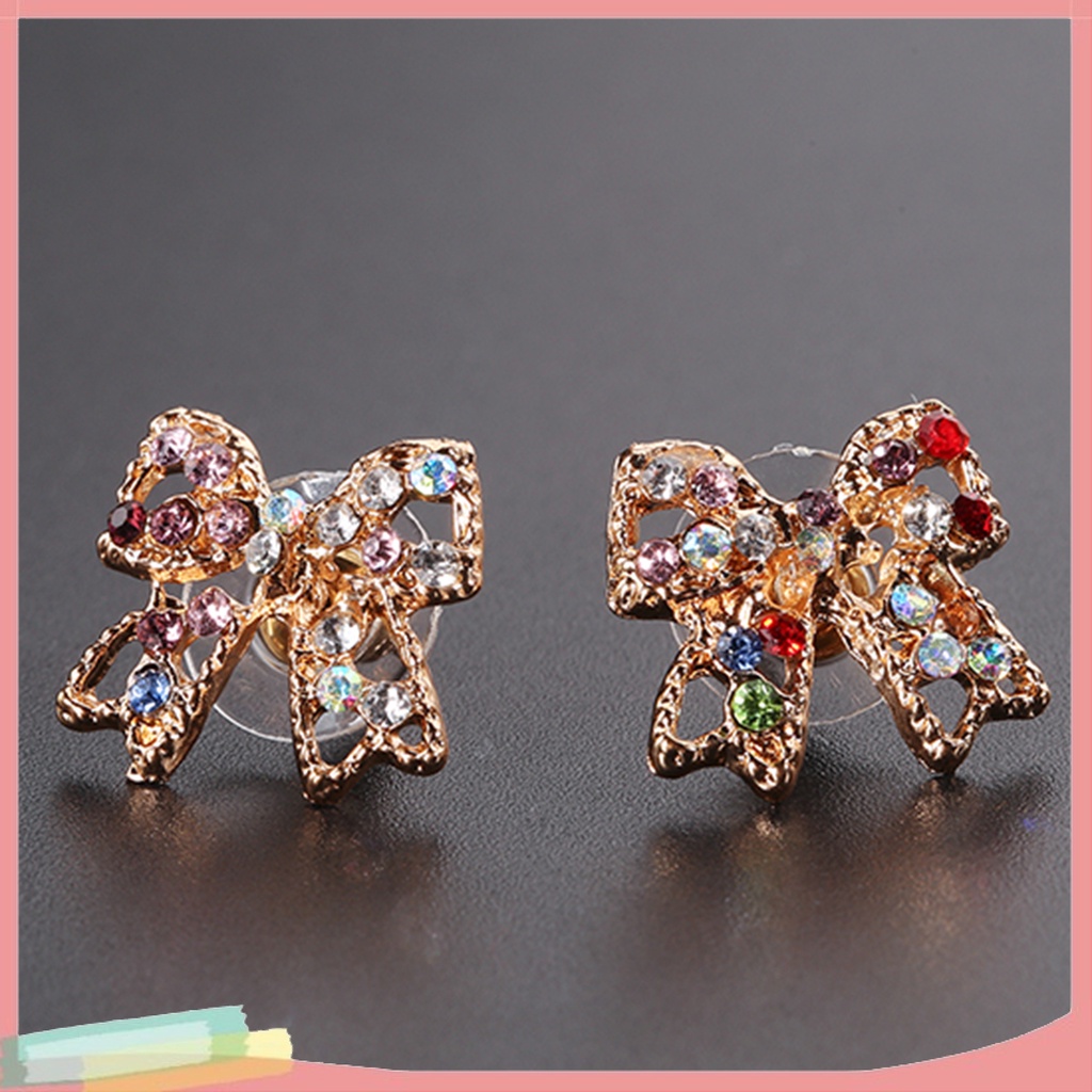 Khuyên tai hình nơ đính đá đa sắc cho nữ
