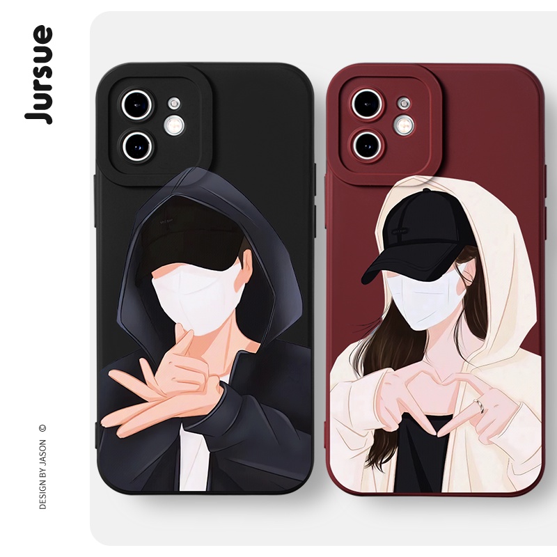 Ốp lưng JURSUE hoạt hình cặp đôi dễ thương đẹp nam nữ mềm Cho iPhone 14 13 12 11 Pro Max SE 2020 X XR XS 8 7 ip 6S 6 Plus kute XYH1000