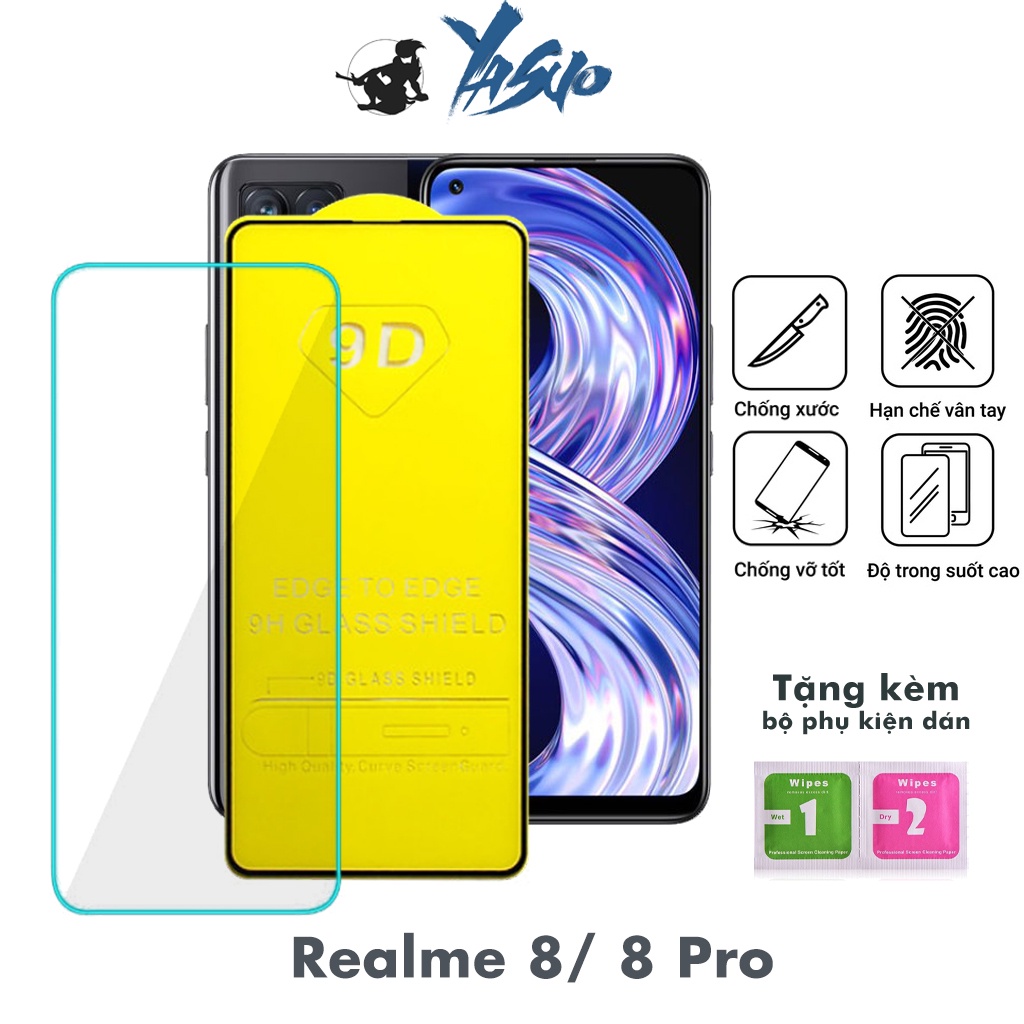 Kính Cường Lực Realme 8 8 Pro Full Màn Trong Suốt 9D 21H Cảm Ứng Mượt Mà Tặng Kèm khăn lau [FM]