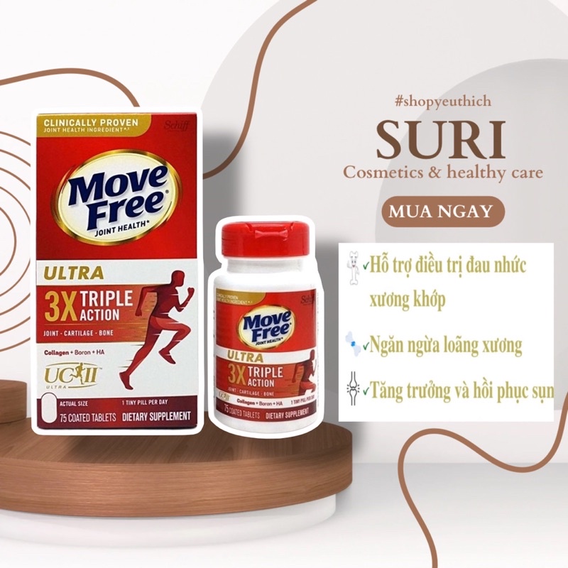 Viên Uống Move Free Joint Health Ultra Type II Collagen + Boron + HA Hộp 75 Viên DTAE 2024