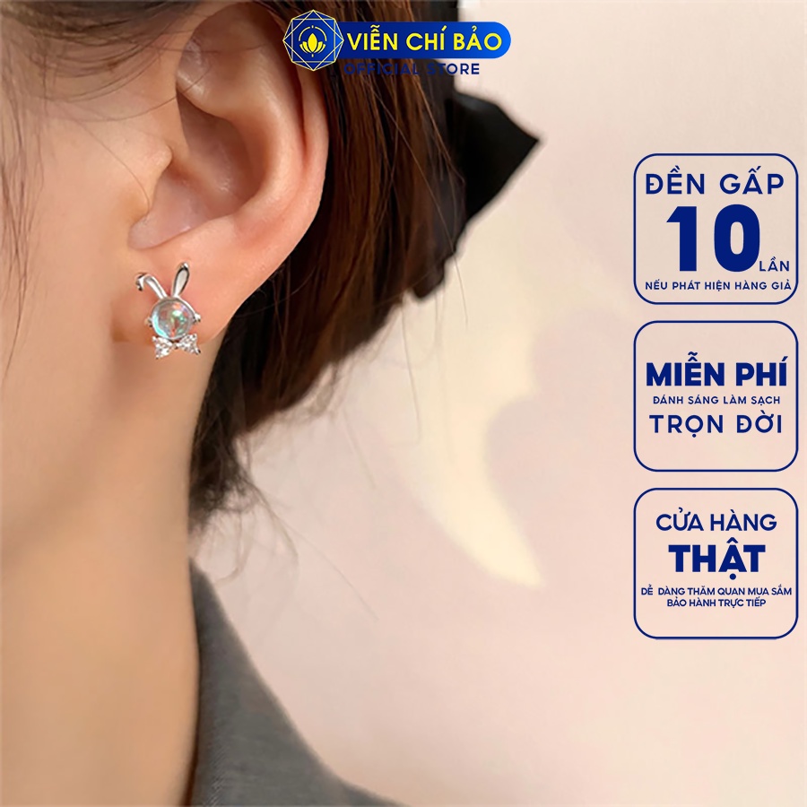 Bông tai bạc nữ chú Thỏ đá mặt trăng chất liệu bạc 925 thời trang phụ kiện trang sức Viễn Chí Bảo B000455