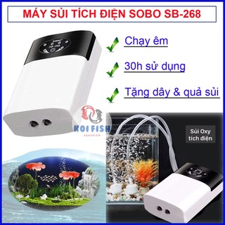  Máy sủi oxy tích điện 2 vòi Sobo SB-268 và 1 vòi Sobo SB-168 dùng cho bể cá cảnh khi đi câu lên đến 30h sạc bằng USB 