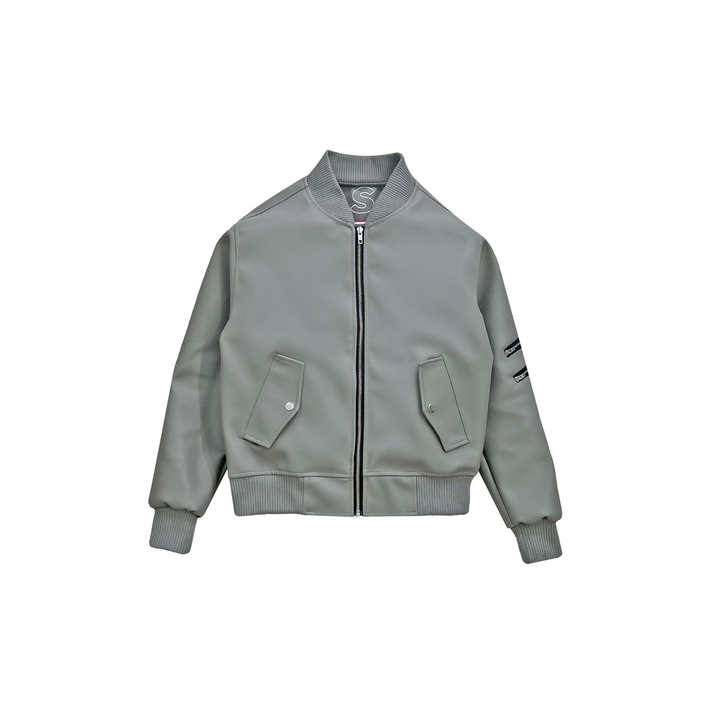 Áo bomber da KAWSTEE, áo khoác da pvc form boxy 2 màu đen, xám