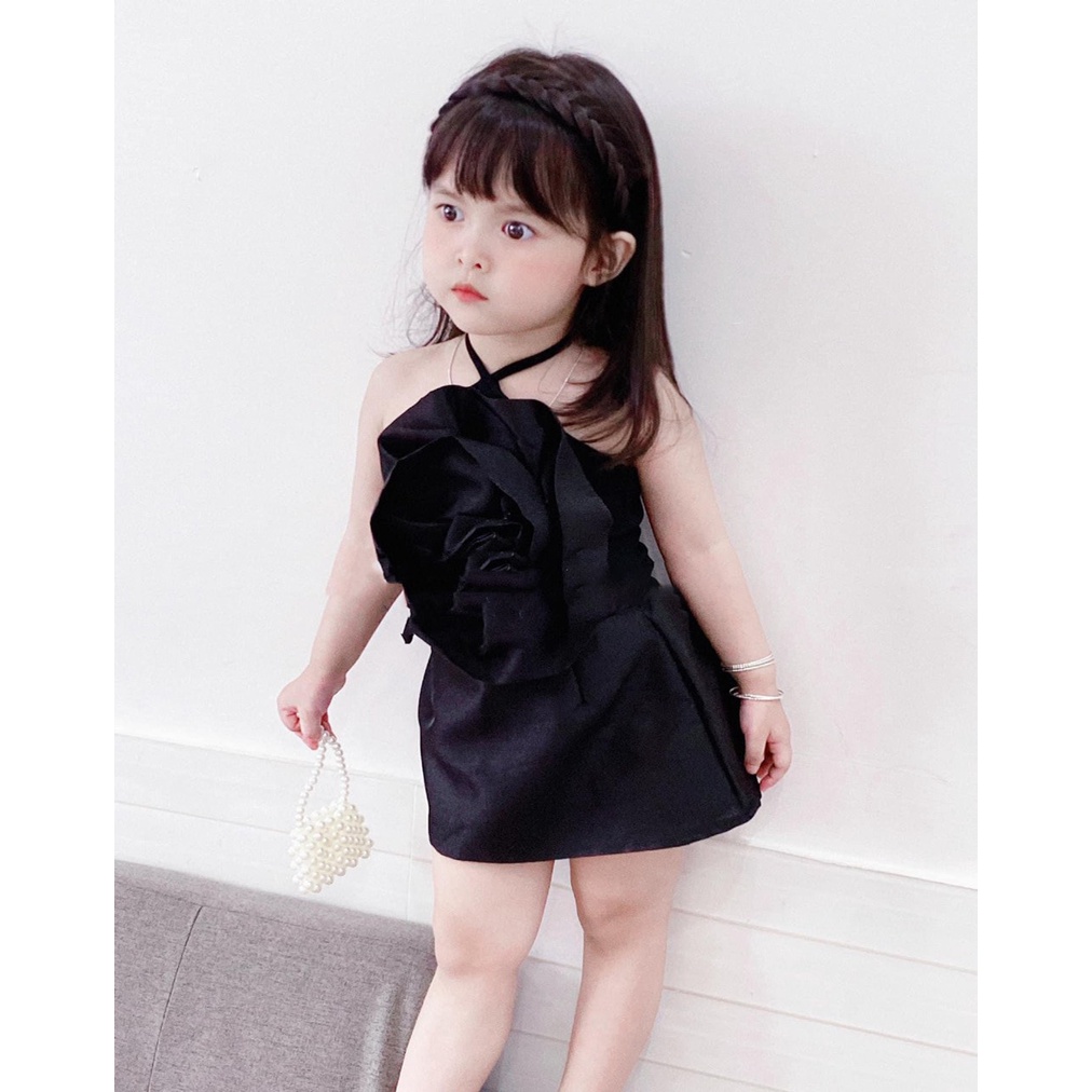 Set áo hoa hồng cổ yếm chân váy tacta cho bé gái 7-35kg